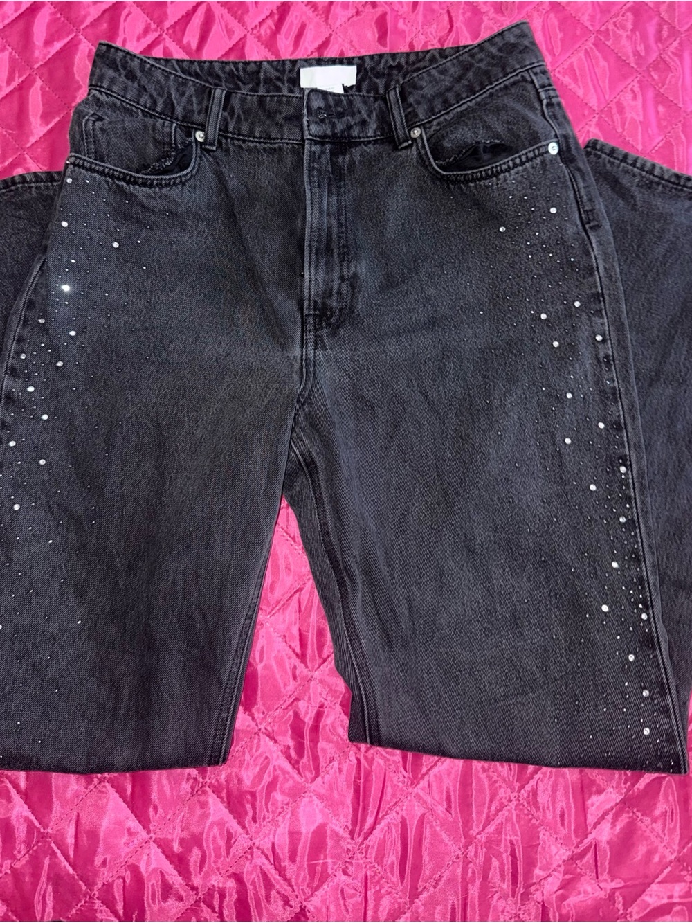 H&M Black Flared Jeans with Side Stud Detail size 10